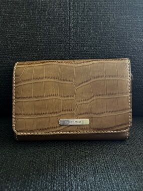 Nine West Brown Croc-Embossed Compact Wallet